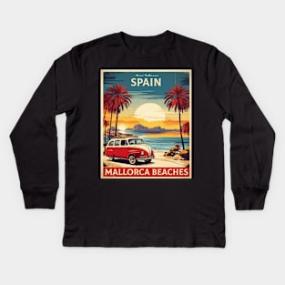 Mallorca Spain Starry Night Travel Tourism Retro Vintage Kids Long Sleeve T-Shirt